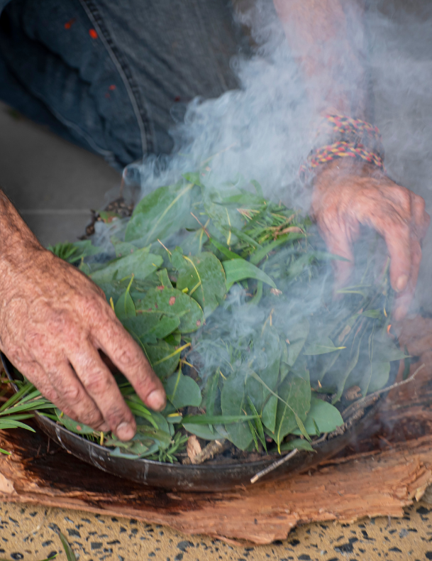 First Peoples' Healing Program - Image of eucalyptus leaves smoking on a ceremonial occasion.